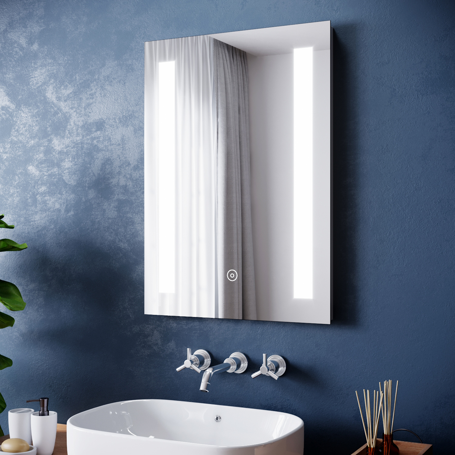 LED Bathroom Mirror 500 x 700mm with Shaver Socket Demister Touch